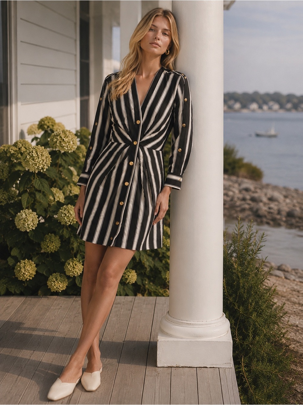 Sandro Black & White Striped Mini Dress S Parisian Coastal Chic Dress